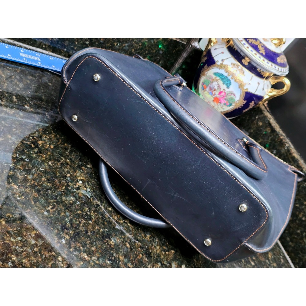 Dooney & Bourke Alto Small Stitched Pocket Tote Navy Blue Leather Italian Bag - Picture 9 of 16